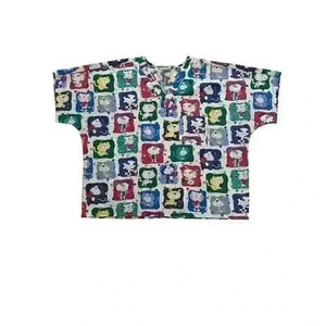 Vintage Scrub Top Cat Dog Vet Tech Womens Size 2XL‎ XXL POCKETS V Neck Nursing